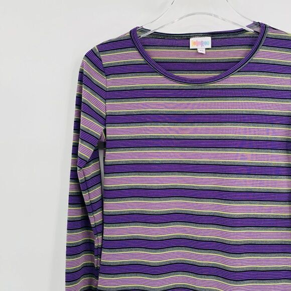 NWT Lularoe Size XS Purple Striped Long Sleeve Debbie Sheath Dress Midi - Picture 4 of 7